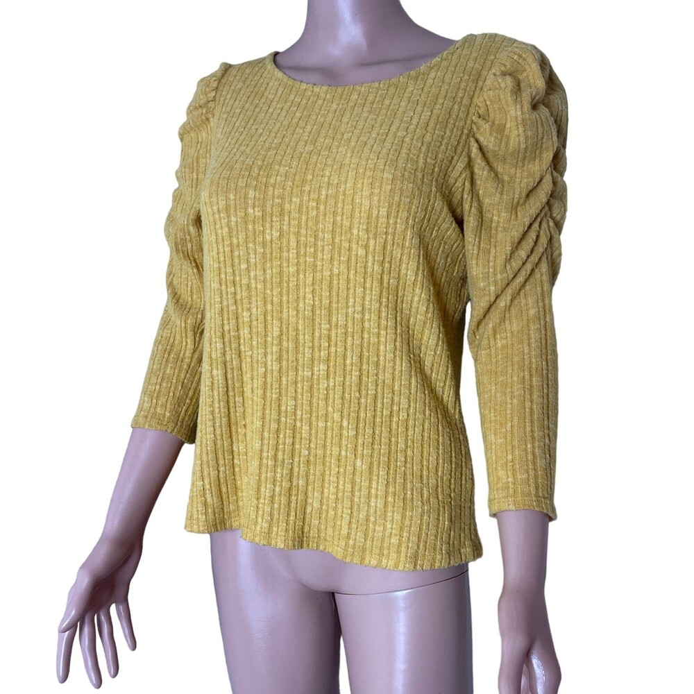WF Top blouse Mustard yellow puff poof sleeve lightweight sweater ribbed Girls L